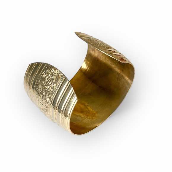 Vintage Gold Wash Brass Art Nouveau Wide Cuff Bracelet Egyptian Revival - Picture 6 of 7
